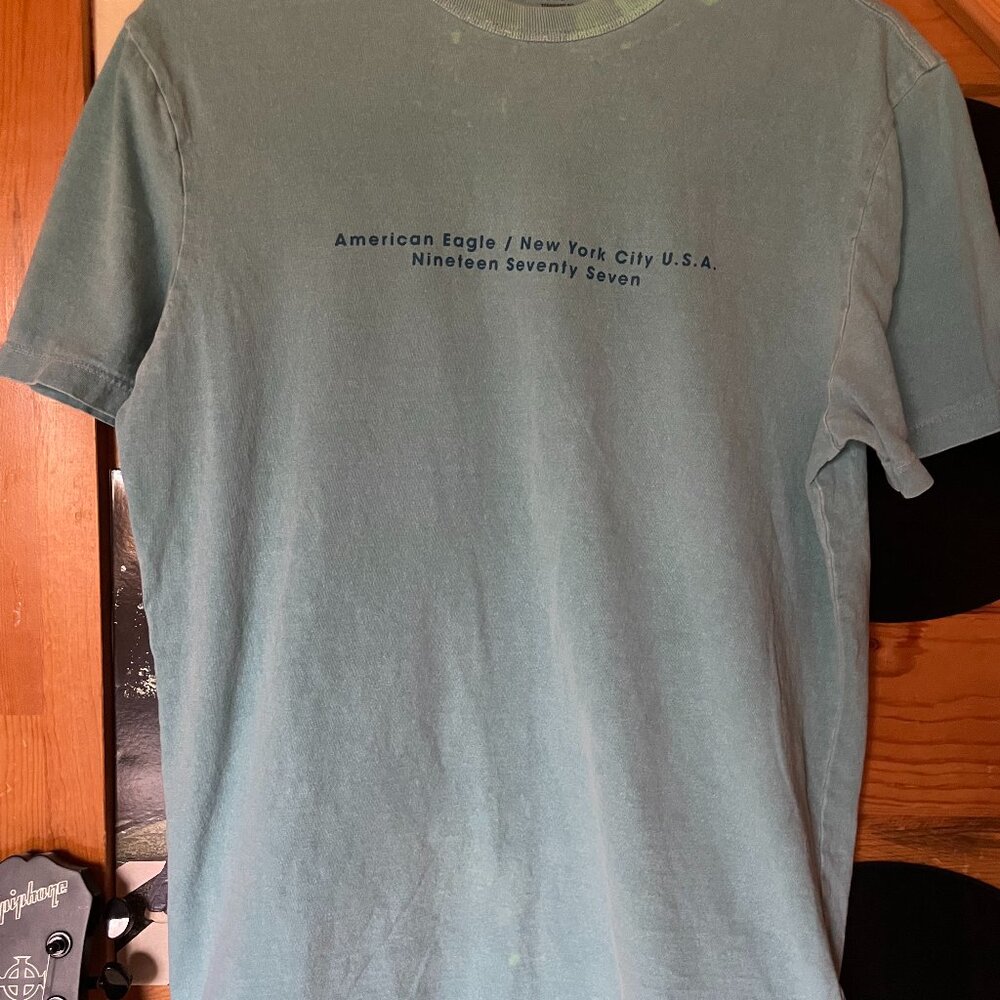 AMERICAN EAGLE Teal Green Graphic T-Shirt Logo Back Print Size Small